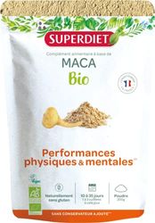 SUPERDIET - MACA BIO -Performances physique et mentales, Santé du couple - Fabrication française -Sachet papier avec zip refermable-Poudre 200 g