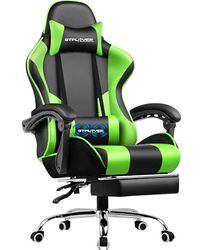 GTPLAYER Chaise de Bureau, de Jeu, Ergonomique, avec Repose-Pieds, Appui-tête, Coussin Lombaire rembourré, Fauteuil de Jeu, pivotant, Vert
