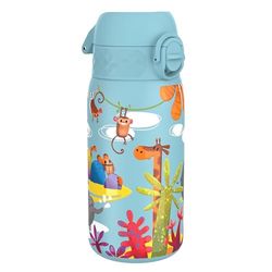 ION8 Lichtgewicht Stalen Kinderwaterfles, 400 ml/13 oz, Zonder Isolatie, Lekvrij, Makkelijk te Openen, Veilige Vergrendeling, Vaatwasserbestendig, Flipdop, Draaggreep, Duurzaam, Safari