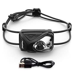 Energizer Mini linterna frontal LED recargable, ligera, potente y brillante, resistente al agua para acampar y correr, cable de carga USB incluido
