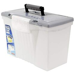 Storex Boîte de classement portable avec couvercle de rangement, 43 x 24 x 27 cm, givré/argenté (61511A01C)