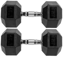 Signature Fitness Mancuernas hexagonales con revestimiento de goma, par de 45 libras