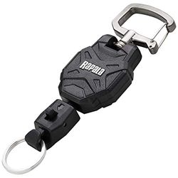 Rapala - RCD Klein intrekbare sleutelkoord, visaccessoires, kleine karabijnhaak voor het vissen, visapparaat van zink, 360 graden draaibaar, snelsluiting, solide vering, visspullen voor viskist, zwart