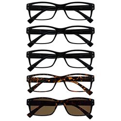 The Reading Glasses Company La Compañía Gafas De Lectura Pack 5 Hombres Negro Marrón Grande Lectores Con Lectores De Sol Bisagras Resorte RRRRS11-11122 +3,00