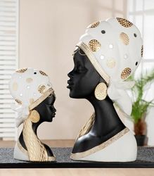 Figure, African woman, Synthetic resin, cream, black, PU 1, L. 11 cm, W. 22 cm, H. 41 cm
