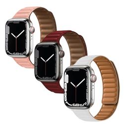 FRIENDLY LICENSE - Set di 3 braccialetti compatibili con Apple Watch 38-40-41 mm - Colori vino, bianco e rosa - Pelle sintetica e chiusura magnetica - Sostituzione smartwatch, Compacto