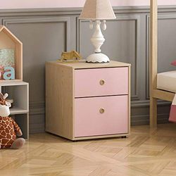 Junior Vida Neptune Table de Chevet 2 tiroirs de Rangement pour Chambre à Coucher, Rose et chêne, 76 x 64,5 x 40 cm