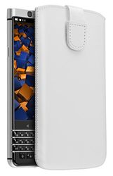 mumbi äkta läderfodral kompatibel med BlackBerry KEYone skal läder väska Case Wallet, vit