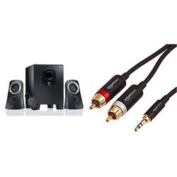 Logitech Speaker System Z313 Haut-parleurs 2.1 Subwoofer 25 Watts Noir & Amazon Basics Câble Adaptateur RCA 3,5 mm vers 2 mâles - 2,44 m