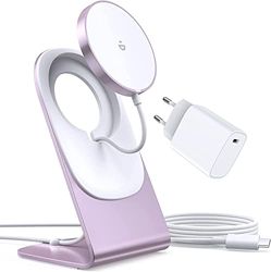 Mag-Safe oplader, draadloze oplader met iPhone-laadstation, inductief laadstation, magnetische inductielader, draadloze snellader, compatibel met iPhone 15/14/13/12/11 Pro Max Plus, roze