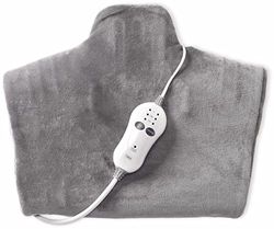 Trebs Coperta termica per collo, spalle e schiena - Cuscino termico e massaggio 2 in 1 - Coperta termica 100 W - Grigio