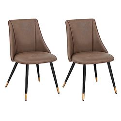 39F FURNITURE DREAM Lot de 2 chaises de Salle à Manger contemporaines en Tissu Marron avec Pieds Noirs et détails dorés pour Cuisine et Salon, Métal Vintage, 52 x 49,5 x 83 cm