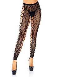 Leg Avenue Women's 7812-00122 Leopard Lace Crotchless Tights with Net Side Panel, O/S, Adult Sized Costumes, Black Footless, One