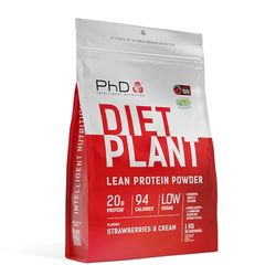 PhD Nutrition Diet Plant, Vegan Protein Powder Plant Based, Strawberries and Cream, High Plant Protein, 40 Servings Per 1 kg Bag (Packaging May Vary)