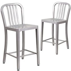 Flash Furniture Conjunto de 2 bancos, metal, uso interno e externo, 61 cm de altura, suporte vertical para talas, qualidade comercial, cor prateada