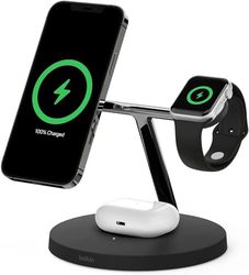 Belkin BoostCharge PRO 3-i-1 trådlös laddare med MagSafe för iPhone 16, iPhone 15, 14, 13 och 12 + Apple Watch + AirPods (laddar iPhone 16, iPhone 15, 14, 13 och 12 modeller upp till 15 W)