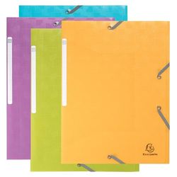 Exacompta - Ref 55990E - Pack of 4 Pop'NCo Elastic folders - 3 Flap Pockets - Made of Recycled Polypropylene - Size 24 x 32 cm for A4 documents - Assorted Colours