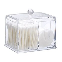Relaxdays 10026560_1031 Distributeur tiges, grande boîte Coton, Rangement cosmétiques acrylique couvercle, transparent, 13 x 15 x 11 cm