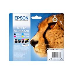 Epson Ghepardo Serie T0715, DURABrite Ink, Multipack 4 Colori, Nero, Ciano, Magenta, Giallo