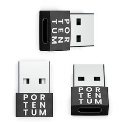 PORTENTUM USB c till USB-adapter – 3 enheter – 480 MB hastighet – premium zink tillåter med hög värmebeständighet – USB till USB C-adapter – svart