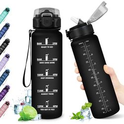 KollyKolla Botella Agua 1 litro, Botella Agua Motivadora, Botella de Agua con Pajita, Prueba de Fugas, Reutilizable Cantimplora para Adulto, Colegio, Gimnasio, Oficina, Bicicleta, Gym, Fitness