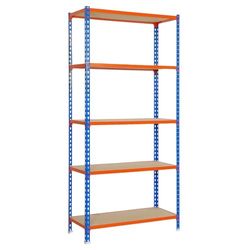 SimonRack Estanteria Metalica, 5 Baldas Madera Ajustables, 200 kg de Punto Flexión, 2000x1100x500 mm, Estantería Almacenaje, Sin tornillos, Azul/Madera - Maderclick