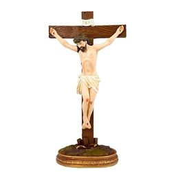 DRW Crucifix met sokkel hars handbeschilderd, 52 cm