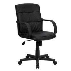 Blixt möbler mitt bak läder svängbar uppgift stol med armar, metall, svart, 58,42 x 55,88 x 30,48 cm
