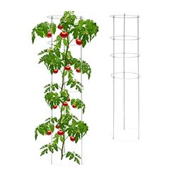 Relaxdays tomatensteun set van 2, kunststof & metaal, 120 cm hoog, 4 verstelbare ringen, plantenrek, grijs