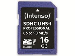 Intenso Professional SDHC Memory Card, Class 10 UHS-I, 16 GB, blue