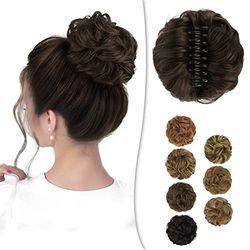 BARSDAR Claw Clip Messy Bun Hairpiece, Clip in Hair Scrunchies Curly Synthetic Hair Bun Extensions for Women Ponytail Updo Hair Donut Chignon, 6 Chestnut Brown
