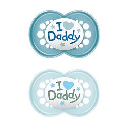 MAM Originele fopspeen in set van 2, tandvriendelijke babyfopspeen van duurzame en biologisch hernieuwbare materialen, speen van MAM SkinSoft siliconen, met fopspeenbox, 6-16 maanden, blauw/lichtblauw