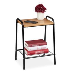 Relaxdays Night Stand, Side Table, H x W x D: approx. 48 x 35 x 29.5 cm, Wood, Metal Frame, Black/Natural, Iron