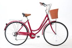 Sunrise Cycles Unisex's Spring Shimano 6 Speeds Ladies and Girls Dutch Style City Bike, Red with Flower, 28