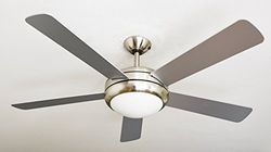 AireRyder Ursa Plafondventilator met verlichting en afstandsbediening, behuizing satijn nikkel, kleur vleugelkleur zilver/walnoot, 132 cm