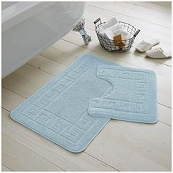 GC GAVENO CAVAILIA 2 Piece Washable Bathroom Mat, Extra Absorbent Anti Slip Bath Mats, Super Soft Toilet Rugs Set, Aqua, (50x80, 50x40 cm)