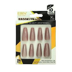 EBIN NEW YORK BROOKLYN HOTTIE - Pink Aurora | Press on Nails Long and Extra Long Coffin Style, Festival, and Holiday Nails, Includes Prep Pad, Mini Nail File and Nail Glue, Cuticle Stick and 24 Nails