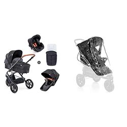 Hauck Poussette Combinée Trois Roues Pacific 3 Shop N Drive/Noir & Habillage Pluie Universel pour Poussette Shopper Buggy 3 et 4 Roues Imperméable avec Ventilation – Transparent