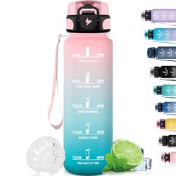 Grsta Gourde 1l, Gourde Sport avec Filtre, Gourde Graduée anti Fuite, Gourde Reutilisable avec Slogan de Motivation, Gourde Adulte, Facile à Nettoyer, Bouteille pour Running, Randonnée, Camping