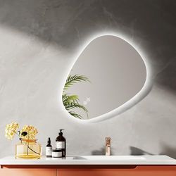 EMKE Specchio Bagno con Illuminazione, 60 x 45 cm, Specchio LED Asimmetrico, Interruttore Tocco, 3 Colori Luce Regolabili, Specchio Antinebbia