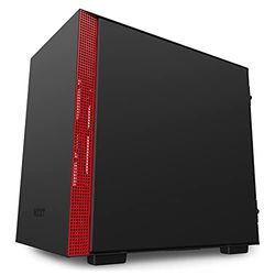 NZXT H210i, Mini-ITX PC Gaming Case, Front I/O USB Type-C Port, Tempered Glass Side Panel Cable Management, Water-Cooling Ready, Integrated RGB Lighting, Steel Construction, Black/Red