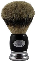 Hans BAIER Exclusive pennello da barba Argento Punta vera corno scuro con Base in metallo