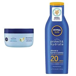Nivea Sun Protect & Hydrate Latte Solare Idratante FP20, 200 ml + Nivea Sun Crema Intensiva Doposole Rigenerante con estratto di Loto, 300 ml