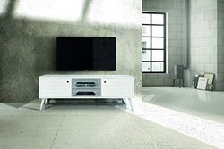 KONTE.DESIGN Porta Tv SOFFIANO in legno spazzolato bianco, 160x45x55 cm