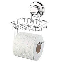 HASKO accessories Porta rotolo di carta igienica a ventosa con ripiano, in acciaio inox, SS304, per montaggio a parete, per bagno e cucina (cromato)