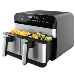 Cecotec Friggitrice ad Aria 9L Cecofry Advance 9000 Inox. AirFryer Digitale 2800W, 2 Vaschette da 4,5L, Doppia Temperatura, Temperatura Regolabile da 80-200 ºC, 7 Programmi, Pannello Touch