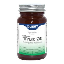 Quest - 60x Turmeric 15000 High Strength Turmeric and Black Pepper Tablets Quick Absorption Natural Joint Care Supplements Providing Total of 500mg of Curcumins. Vegan & Free from Gluten (1 Pack)