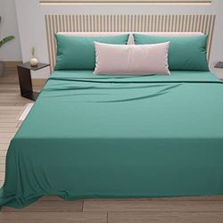 PETTI Artigiani Italiani - Beddengoed van katoen, Frans bed, Frans bed, blauwgroen, 100% Made in Italy