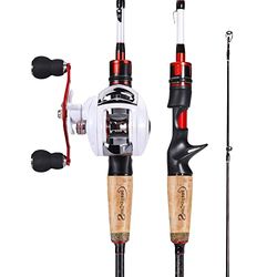 Sougayilang Canna da pesca e mulinello combo, canna da pesca media pesante con mulinello da baitcasting, 2 pezzi, bianco perlato, 1,8 m e mulinello con manico sinistro