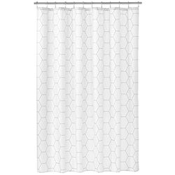 mDesign Rideau de Douche décoratif en Tissu à imprimé Hexagonal Facile d'entretien avec boutonnières renforcées, pour Douche, stalles et baignoires, Lavable en Machine – 183 x 183 cm – Blanc/Noir